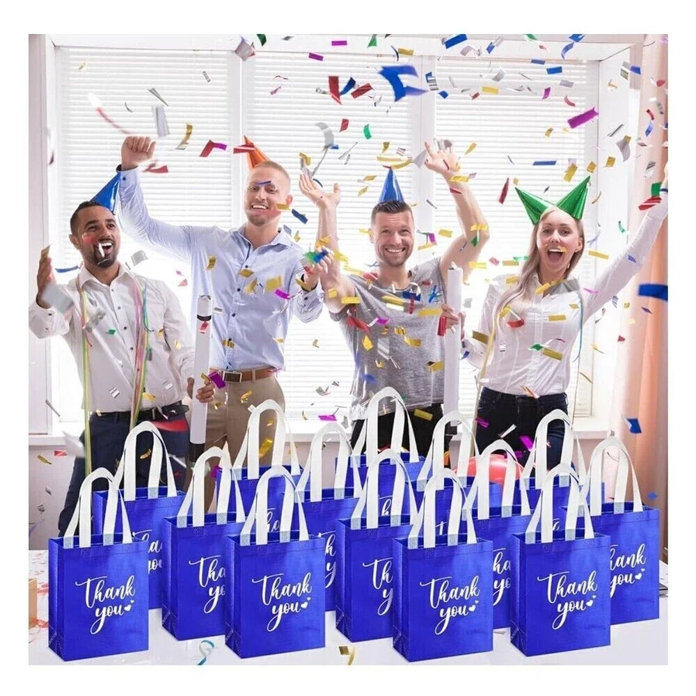 50pack Thank You Gift Bags with Handles Bulk Thank You Royal Blue, 10 x 8 x 4 In